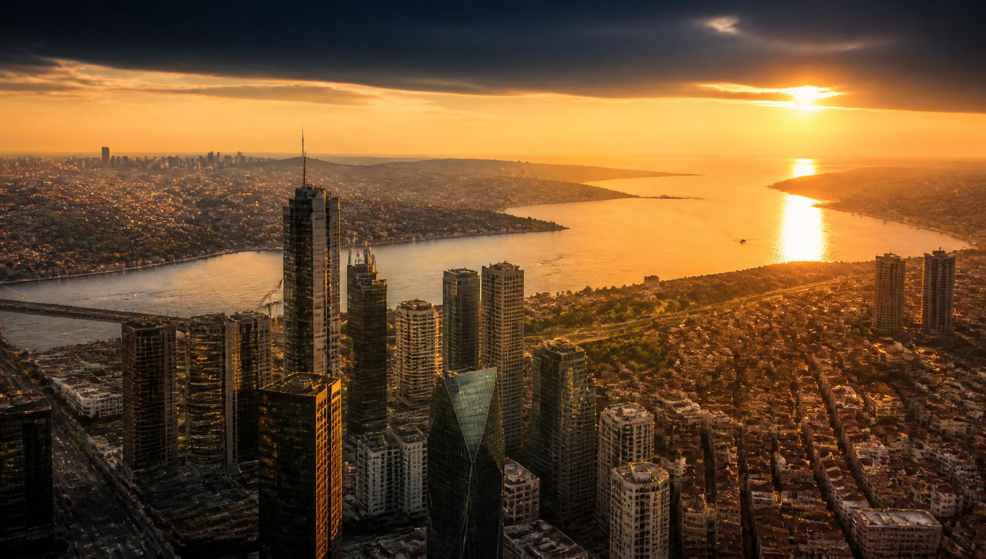 Istanbul skyline and Bosphorus at sunset